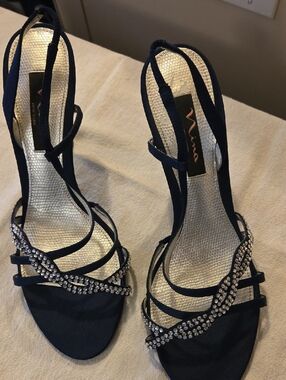 Nina Blue Embellished Strappy Evening Sandals Size 9